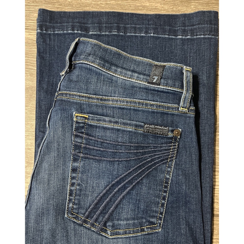 7 For All Mankind Dojo Flare Dark Wash Mid Rise Stretch Blue Jeans Size 29x34